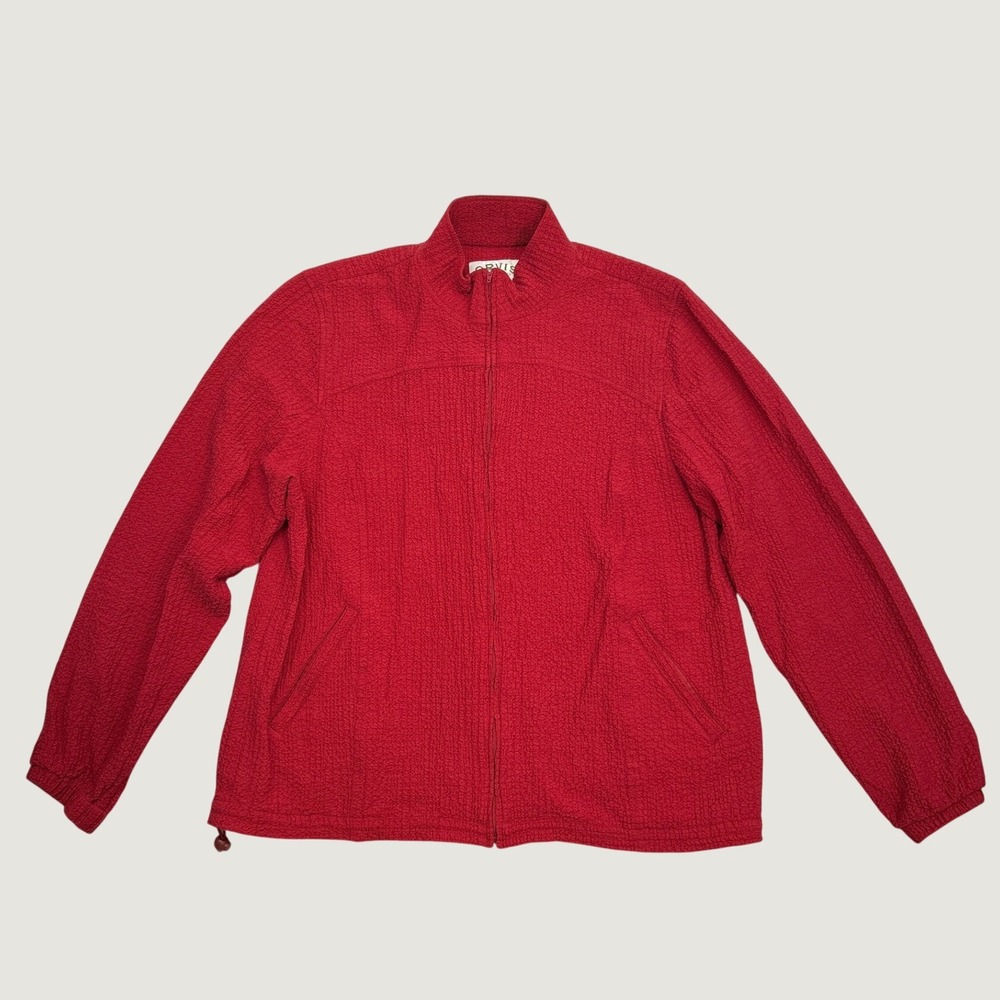 Orvis Jacket Women L Red Textured Full Zip Mock Neck Adjustable Hem Pockets